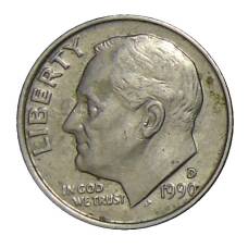 Монета 1 дайм (10 центов) 1990 года D США (аверс)