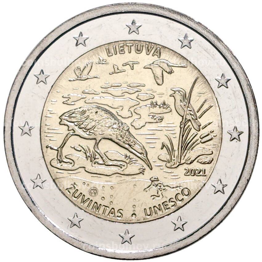 Монета 2 евро 2021 года Литва — Биосферный резерват Жувинтас