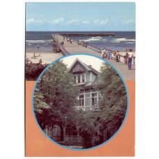 Открытка Паланга — Морской пирс и санаторий «Юрате»