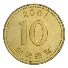 Монета 10 вон 2001 года Южная Корея (аверс)