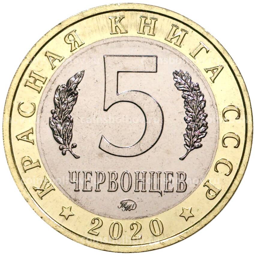 Монета 5 червонцев 2020 года ММД «Красная книга СССР — Полосатая гиена» (вид 2)