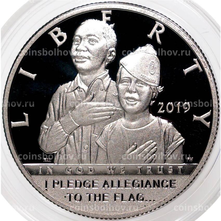 Монета 1/2 доллара 2019 года S США — 100 лет американскому легиону (в подарочной коробке)