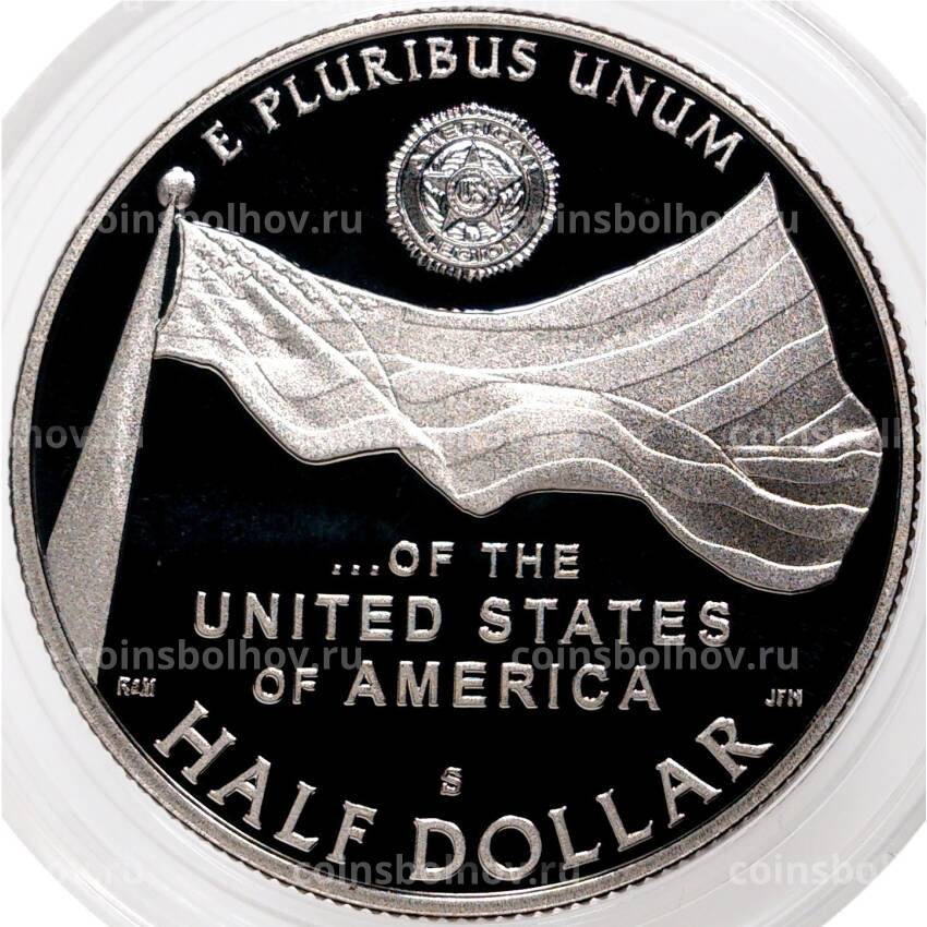 Монета 1/2 доллара 2019 года S США — 100 лет американскому легиону (в подарочной коробке) (вид 2)