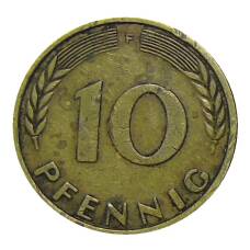 Монета 10 пфеннигов 1966 года F Германия (реверс)