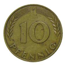 Монета 10 пфеннигов 1966 года F Германия (реверс)