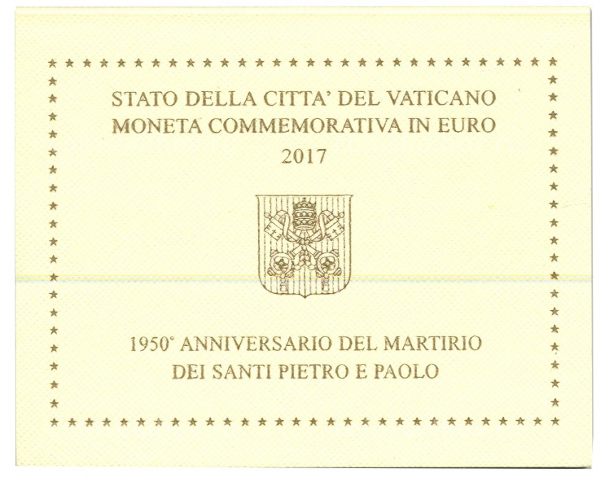 Монета 2 евро 2017 года Ватикан — 1950 лет мученичеству Святого Петра и Святого Павла (в подарочном буклете) (вид 3)