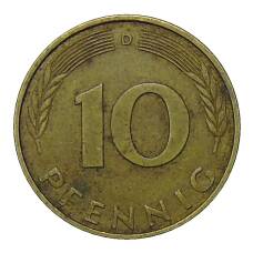 Монета 10 пфеннигов 1992 года D Германия (реверс)
