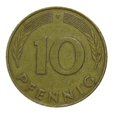 Монета 10 пфеннигов 1977 года F Германия (реверс)