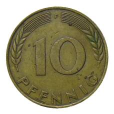 Монета 10 пфеннигов 1972 года F Германия (реверс)
