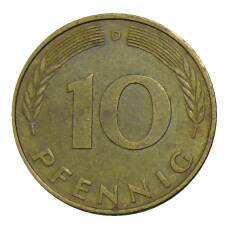 Монета 10 пфеннигов 1989 года D Германия (реверс)