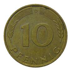 Монета 10 пфеннигов 1989 года D Германия (реверс)