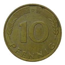 Монета 10 пфеннигов 1989 года D Германия (реверс)