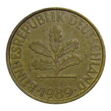 Монета 10 пфеннигов 1989 года F Германия (аверс)