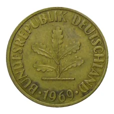 Монета 10 пфеннигов 1969 года D Германия (аверс)