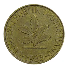 Монета 10 пфеннигов 1988 года F Германия (аверс)