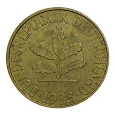 Монета 10 пфеннигов 1988 года F Германия (аверс)
