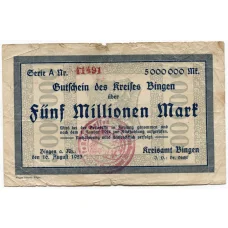 Банкнота 5000000 марок 1923 года Германия — Нотгельд (Бинген-на-Рейне)