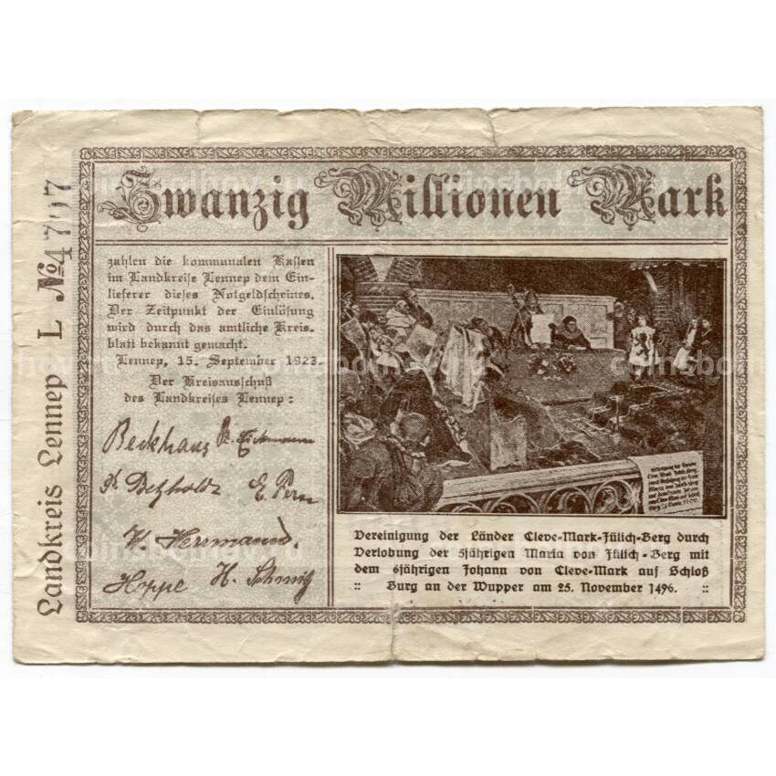 Банкнота 20000000 марок 1923 года Германия — Нотгельд (Леннеп)