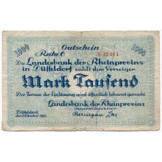 Банкнота 1000 марок 1922 года Германия — Нотгельд (Дюссельдорф)
