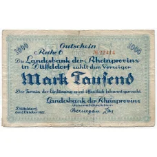 Банкнота 1000 марок 1922 года Германия — Нотгельд (Дюссельдорф)