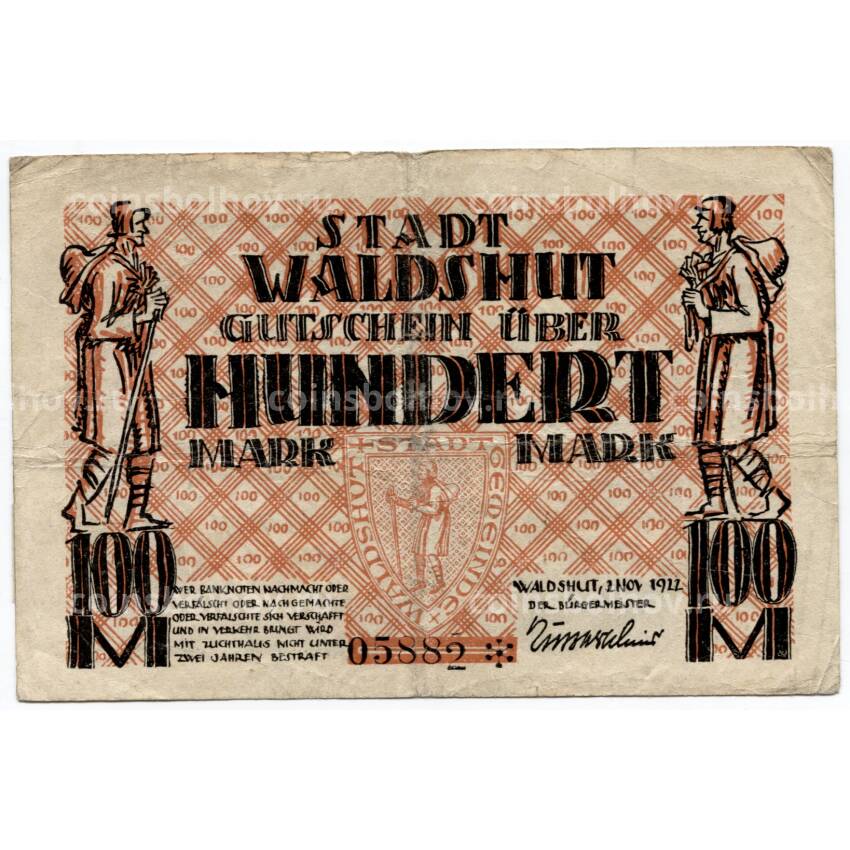 Банкнота 100000000 марок 1922 года Германия — Нотгельд (Вальдсхут)