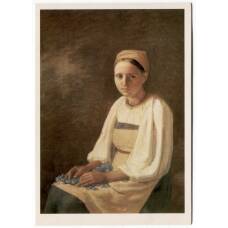 Открытка живопись А.Г. Венецианов «Крестьянка с васильками»