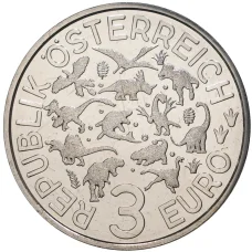 Монета 3 евро 2021 года Австрия — Супер динозавры — Дейноних /Deinonychus/ (реверс)