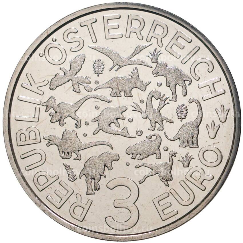 Монета 3 евро 2021 года Австрия — Супер динозавры — Дейноних /Deinonychus/ (вид 2)