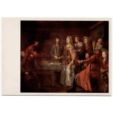 Открытка живопись М. Шибанов «Празднество свадебного договора»