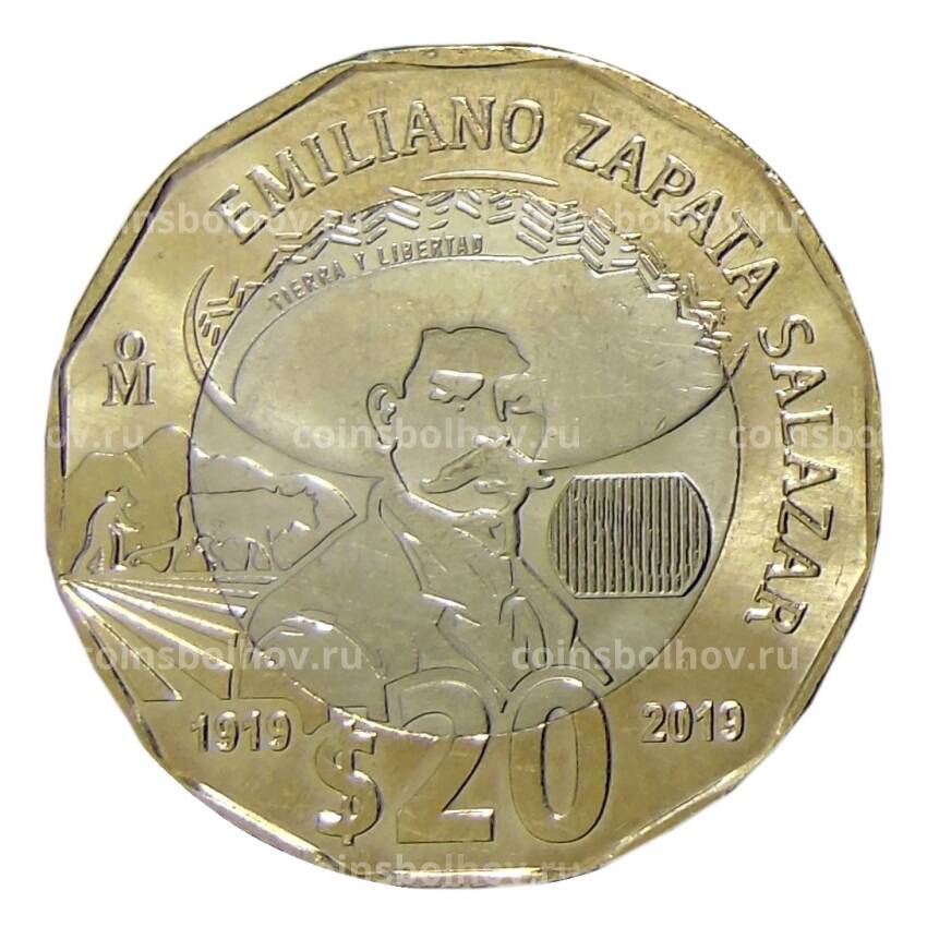 Монета 20 песо 2019 года Мексика — 100 лет со дня смерти Эмилиано Сапаты Саласара