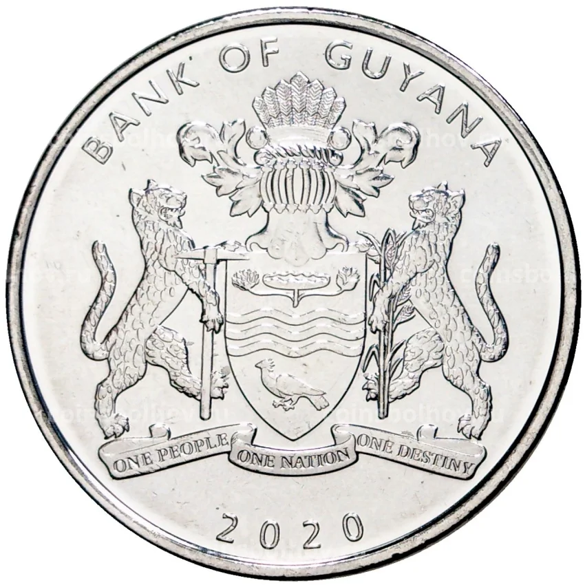 Монета 100 долларов 2020 года Гайана —  50 лет Кооперативной Республике Гайана (вид 2)
