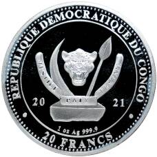 Монета 20 франков 2021 года Конго — Белоголовый орлан (реверс)