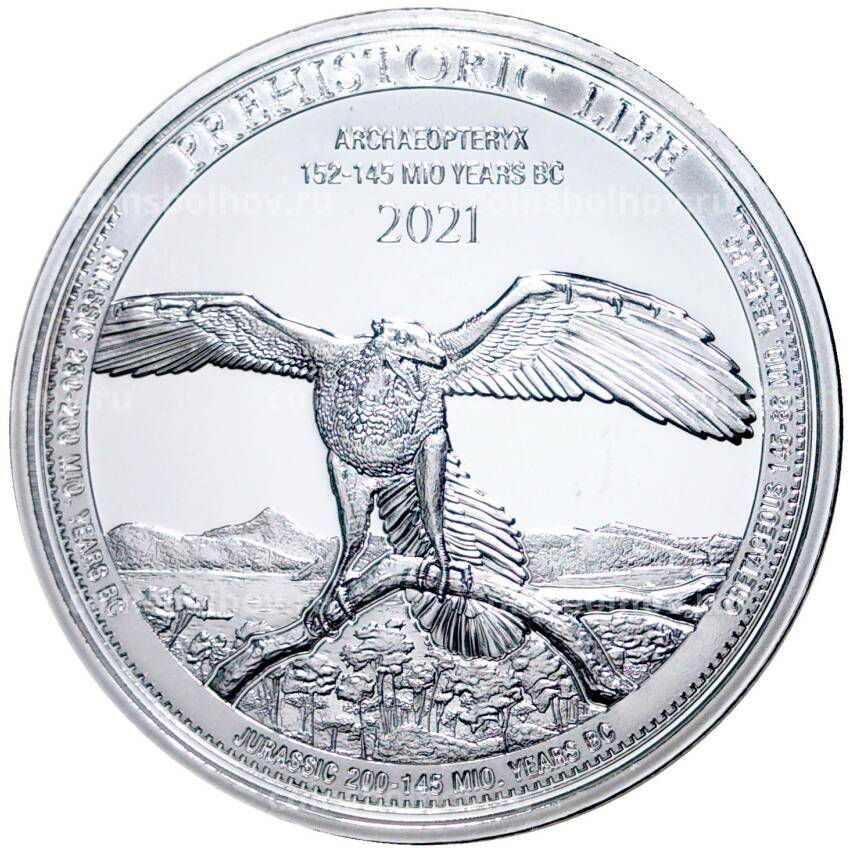 Монета 20 франков 2021 года Конго — Доисторическая жизнь — Археоптерикс