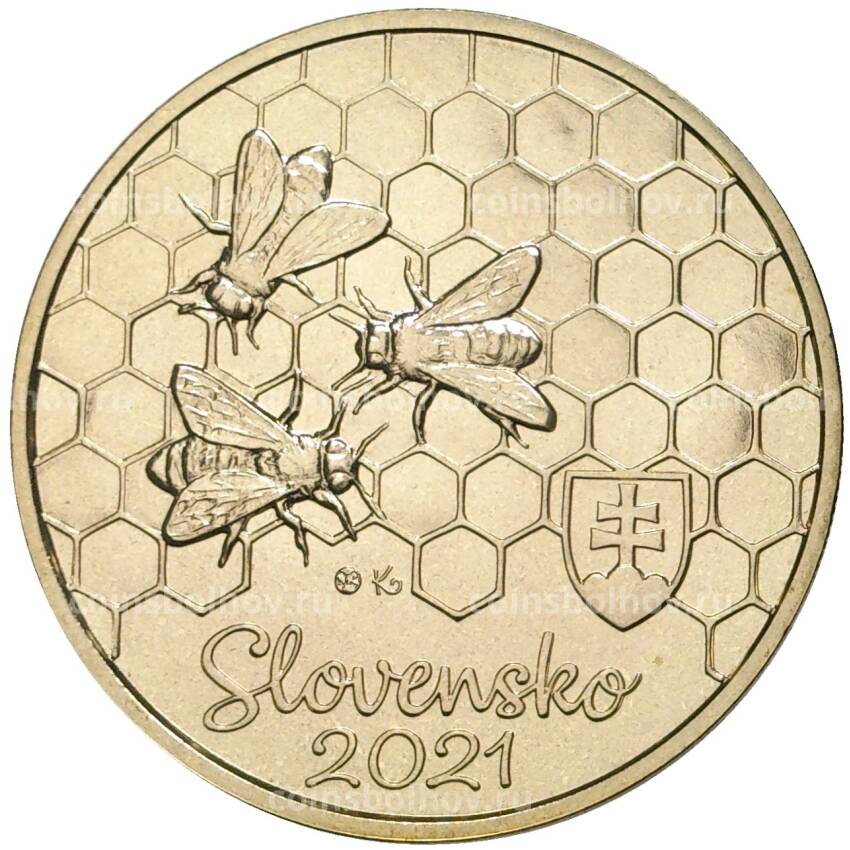 Монета 5 евро 2021 года Словакия —  Медоносная пчела (вид 2)