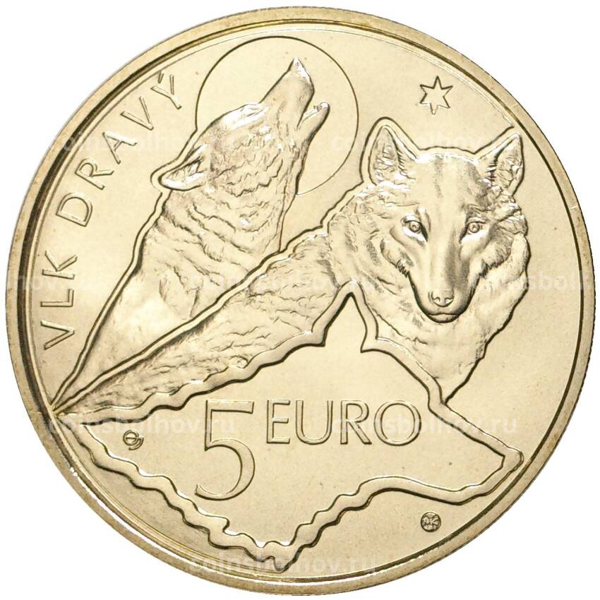 Монета 5 евро 2021 года Словакия —   Волк