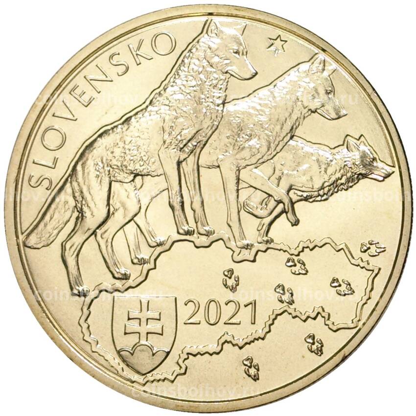Монета 5 евро 2021 года Словакия —   Волк (вид 2)