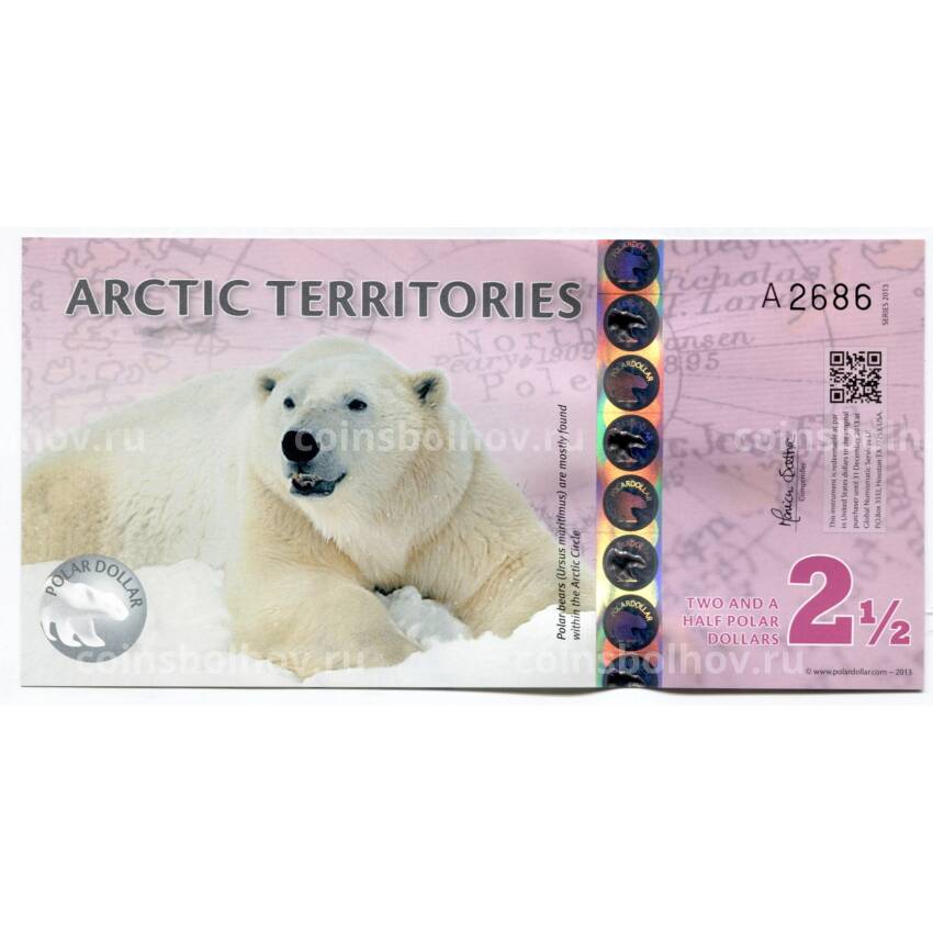 Банкнота 2.5 доллара 2013 года Арктические территории