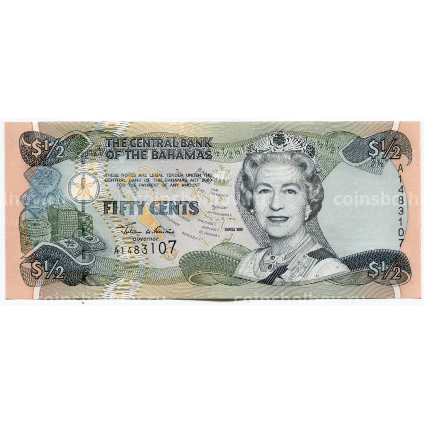 Банкнота 1/2 доллара 2001 года Багамские Острова
