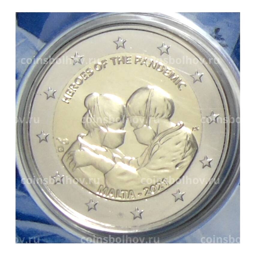 Монета 2 евро 2021 года Мальта  — Герои пандемии (COVID-19 в буклете)