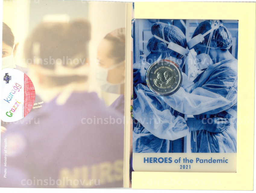 Монета 2 евро 2021 года Мальта  — Герои пандемии (COVID-19 в буклете) (вид 4)