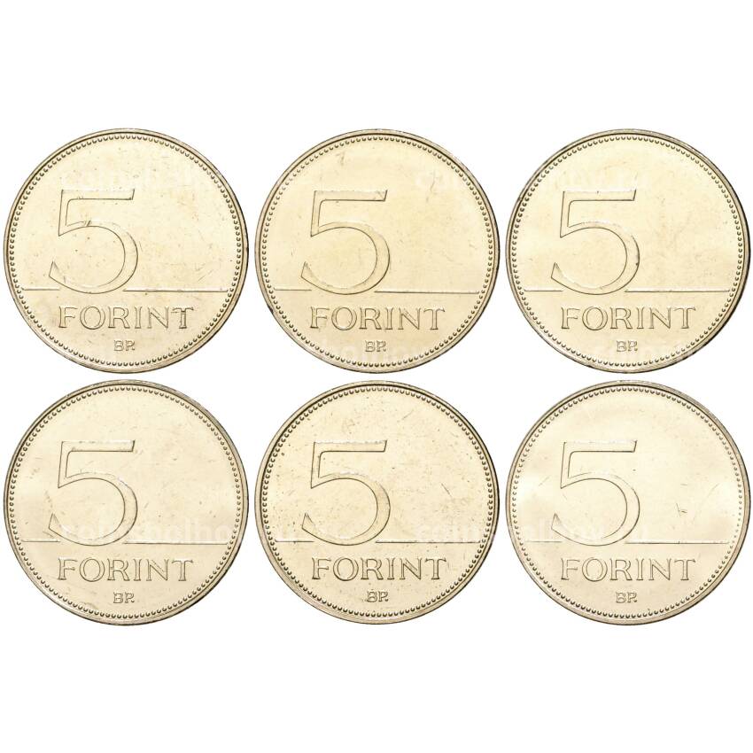 Набор из 6  монет номиналом 5 форинтов  2021 года Венгрия — 75 лет форинту (вид 2)