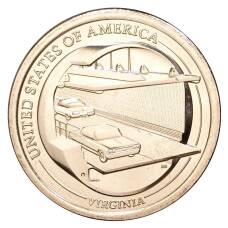 Монета 1 доллар 2021 года P США — Американские инновации —  Мост-тоннель через Чесапикский залив (аверс)