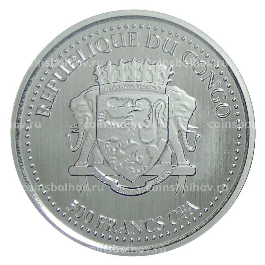 Монета 500 франков 2021 года Конго  — Горилла (вид 2)