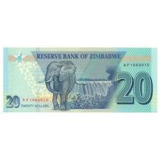 Банкнота 20 долларов 2020 года Зимбабве