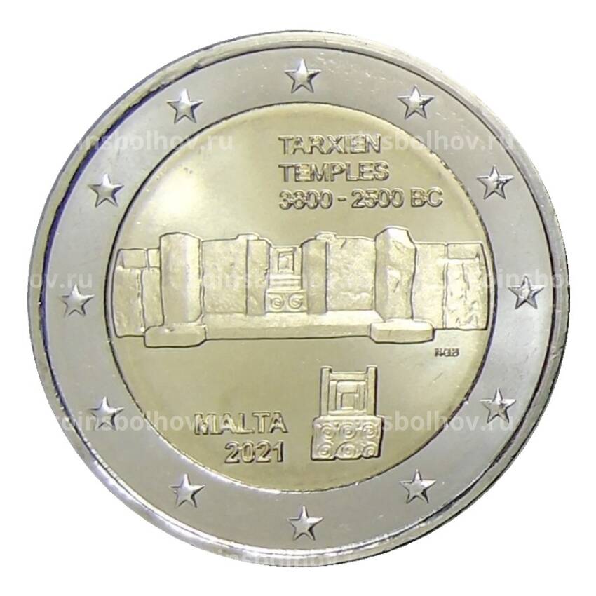 Монета 2 евро 2021 года Мальта —  Доисторические места Мальты — Таршиенский храмовый комплекс