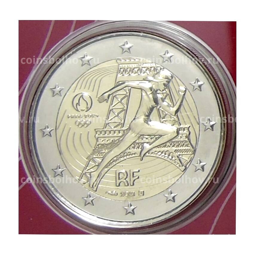 Монета 2 евро 2021 года Франция —  XXXIII летние Олимпийские игры, Париж 2024 (в красном блистере)
