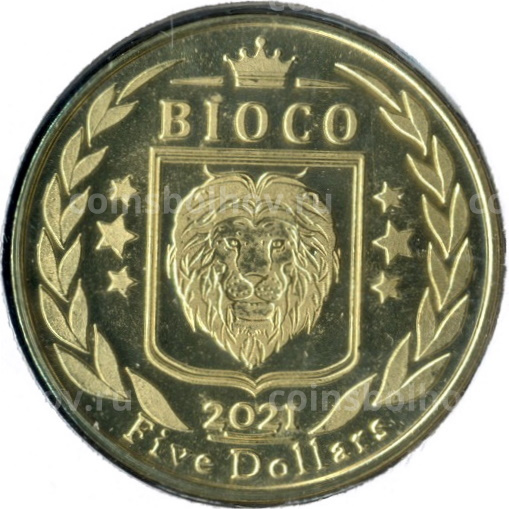 Монета 5 долларов 2021 года Остров Биоко (Гвинея) — Вымершие животные — Остеодонторнис (в блистере) (вид 4)