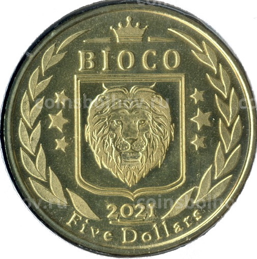 Монета 5 долларов 2021 года Остров Биоко (Гвинея) — Вымершие животные — Халикотериевые (в блистере) (вид 4)