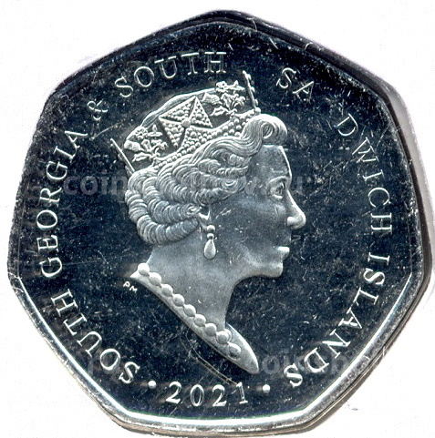 Монета 50 центов 2021 года  Южная Георгия и Южные Сендвичевы острова —  95 лет со дня рождения королевы  Елизаветы II (в подарочном блистере) (вид 4)