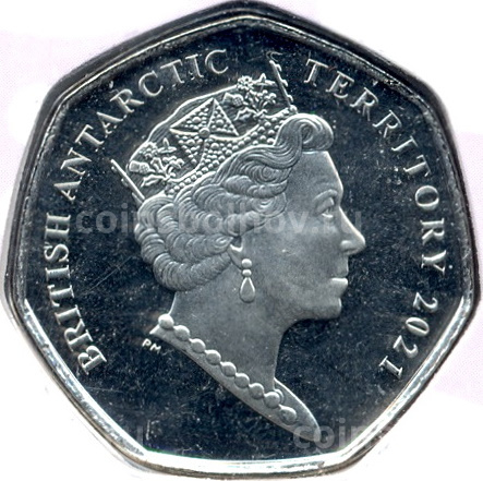 Монета 50 центов 2021 года Британские Антрактические территории —  95 лет со дня рождения королевы Елизаветы II (в подарочном блистере) (вид 4)